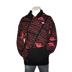 NBA Logo Print Brand Hoodie All Over Wrap Design Black/Red Basketball XL NWT